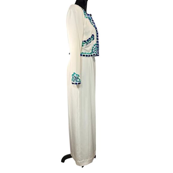 Vintage 90s Bill Blass White Evening Gown & Beaded Crop Jacket Set Size 6 - Picture 2 of 10
